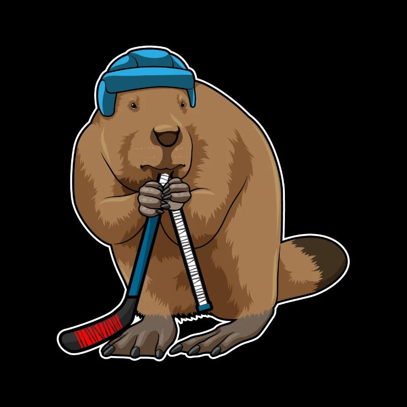 Biber beim Eishockey mit Eishockeyschläger