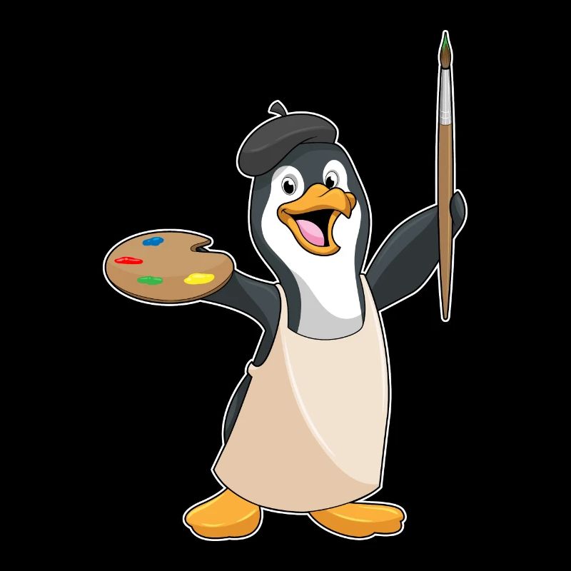 Penguin as a painter with brush & paint