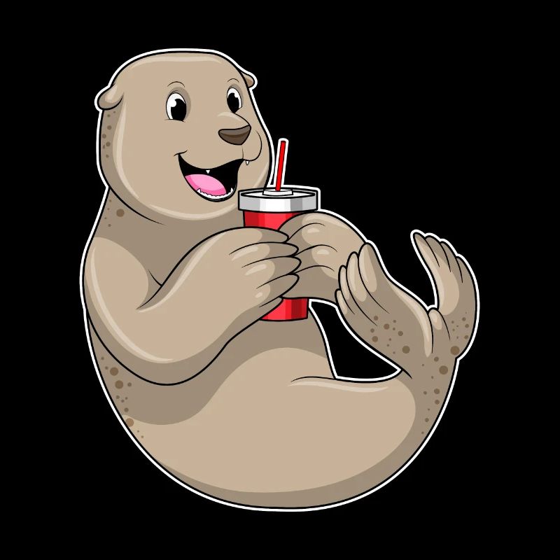 Seehund mit Becher mit Strohhalm