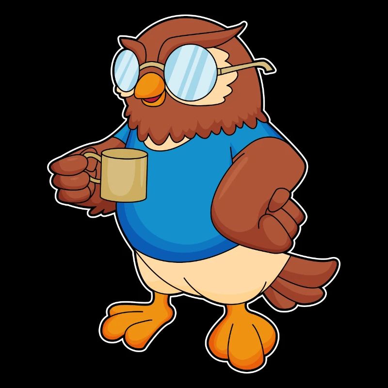 Eule mit Kaffeebecher