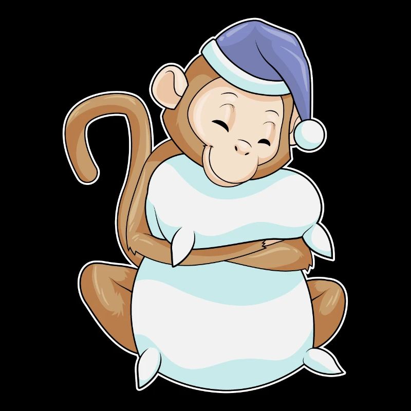 Singe avec oreiller et bonnet de couchage