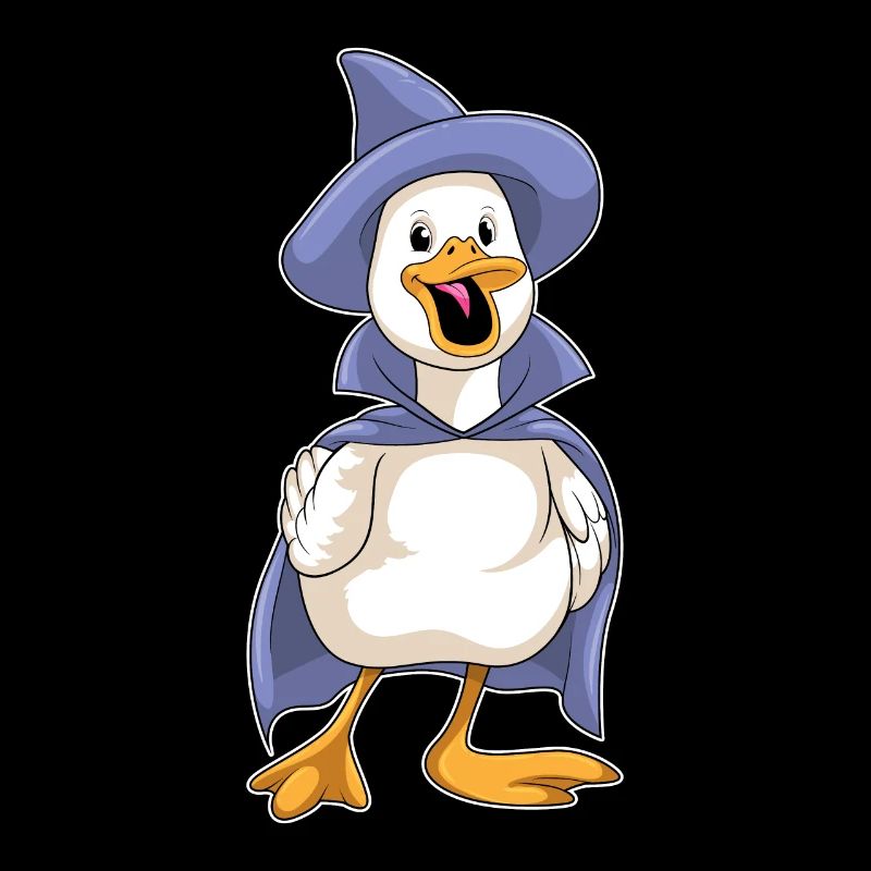 Canard comme une sorcière avec un chapeau