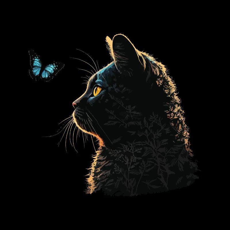 Cat And Blue Butterfly