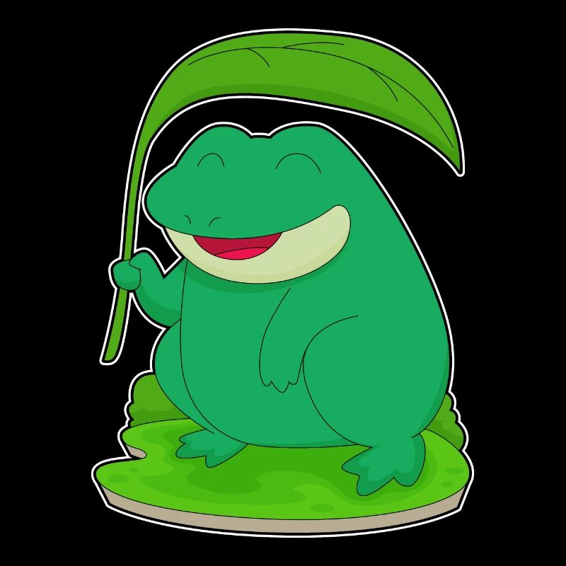 Frosch mit Blatt als Sonnenschirm