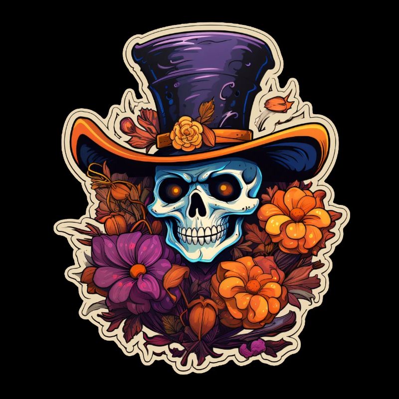 Skull with flowers and hat Halloween