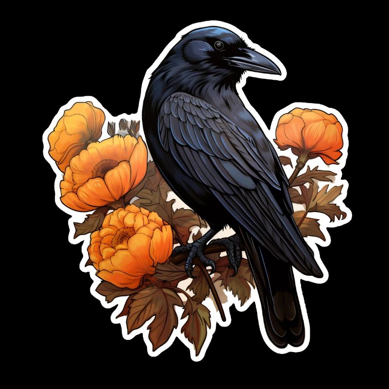 Corbeau sur fleur buisson Halloween automne