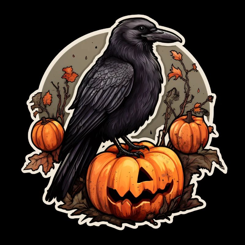Corbeau d’Halloween avec citrouille