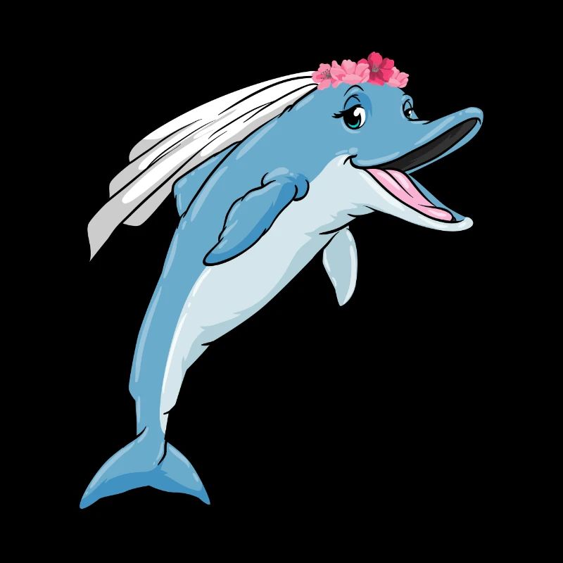 Dolphin as a bride with a veil and flowers