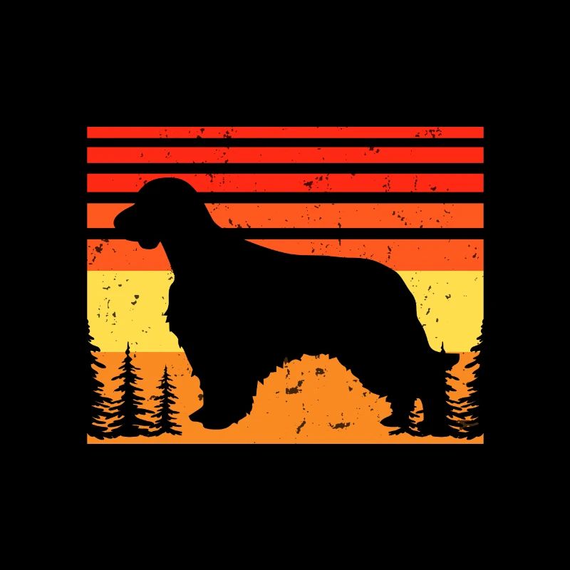 Welsh Springer Spaniel Dog Silhouette Retro Sunset