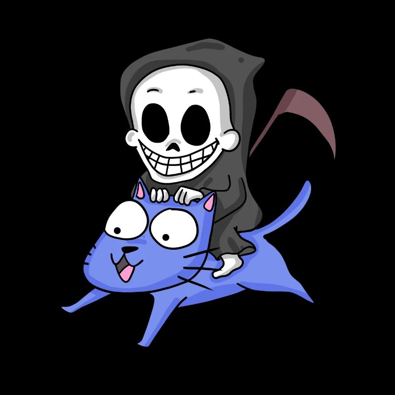 Sensenmann sitzt auf Katze