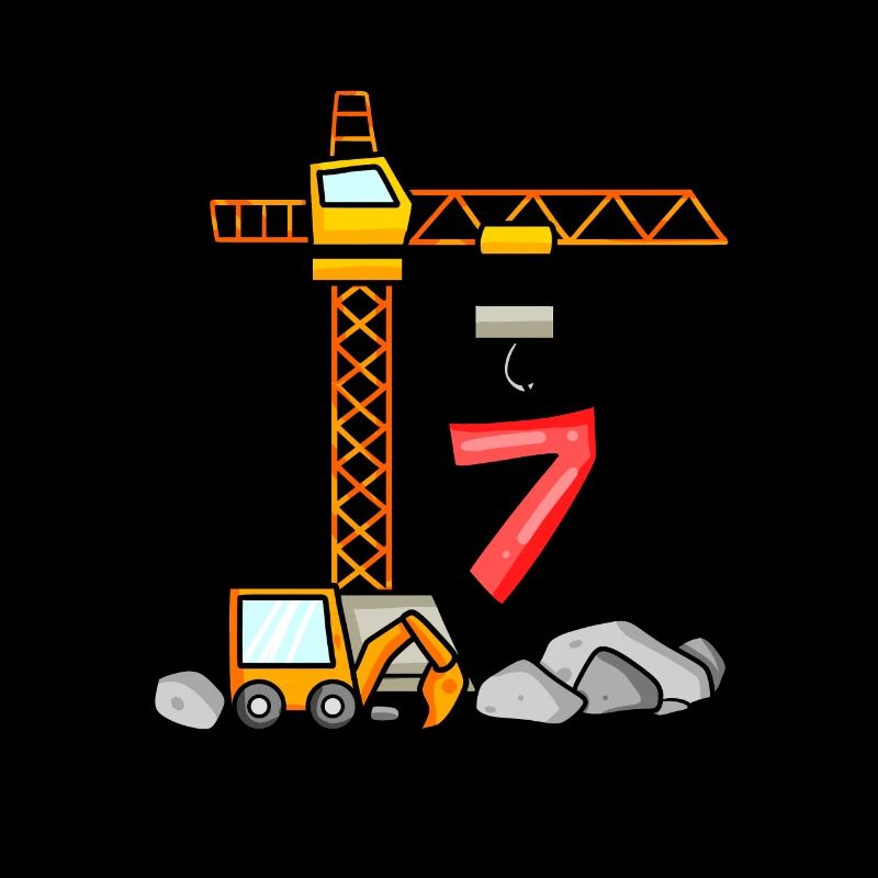 7th birthday 7 years crane construction site excavator boy