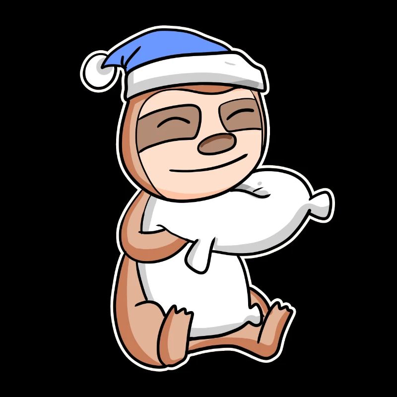 Sloth with pillow and sleeping cap