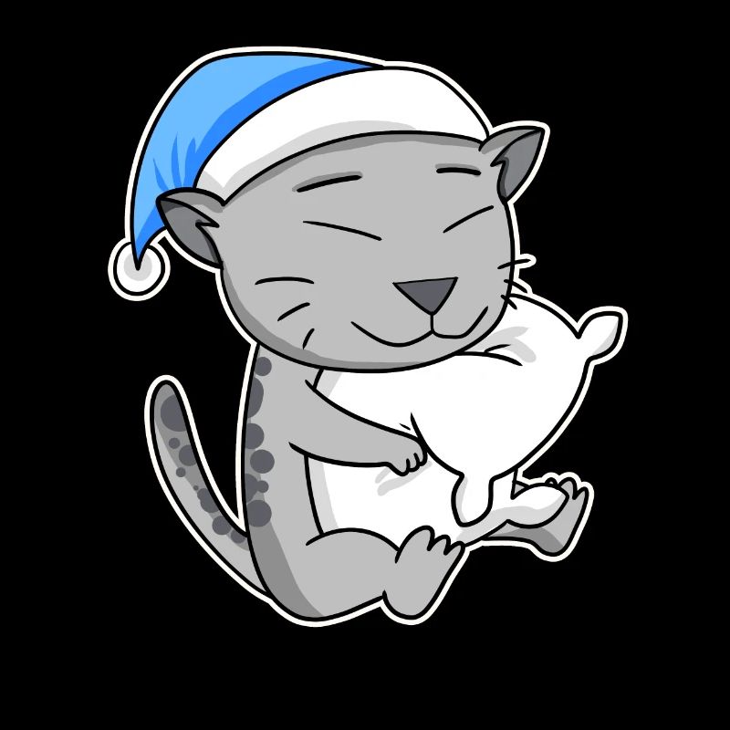 Sleeping Tired - Cat with Pillow and Sleepy Cap
