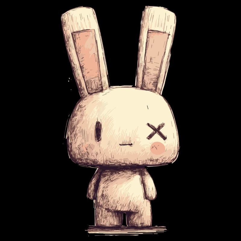 Hugging rabbit with cross eyes