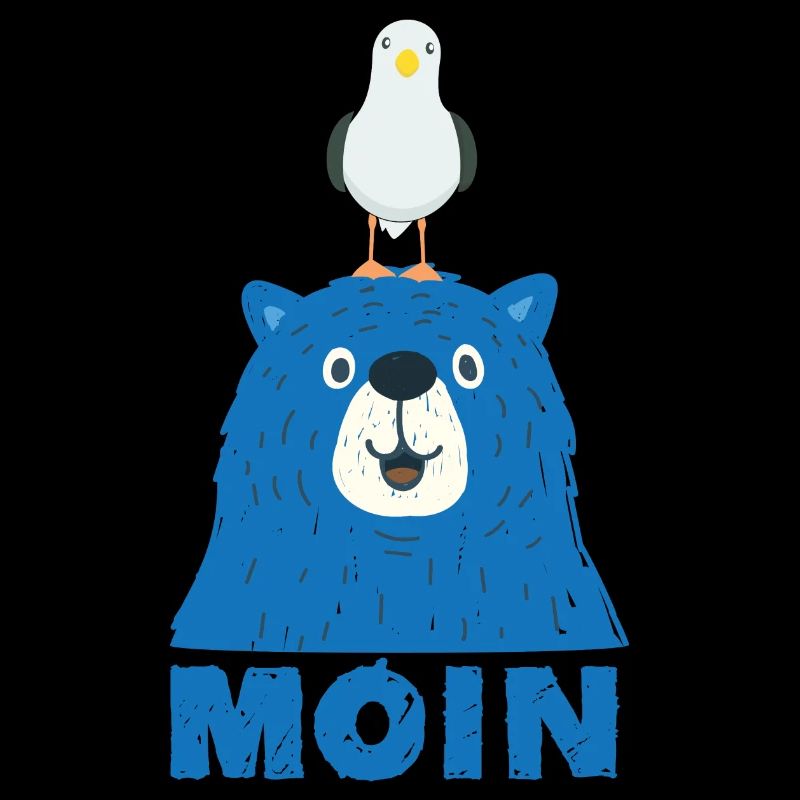 Blauer Bär mit Möwe Kopf Moin Hamburger Dialekt 