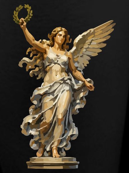 Engelstatue mit Lorbeerkranz
