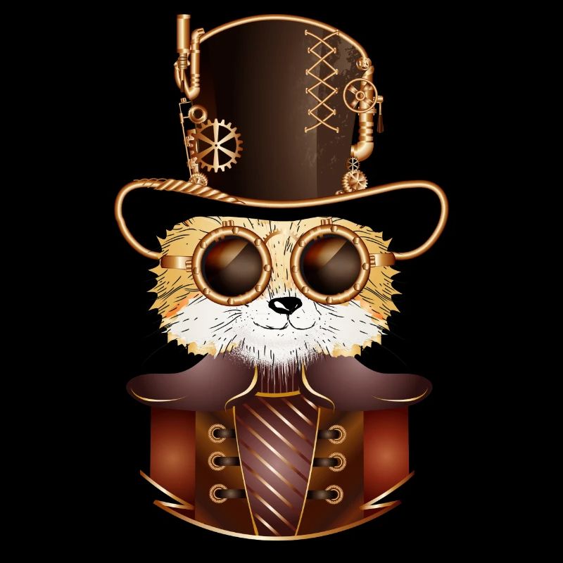 Steampunk fox with antique cylinder hat & glasses
