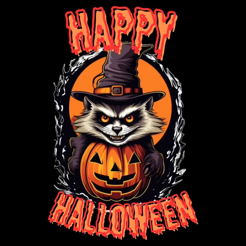 Chat effrayant sorcière avec citrouille