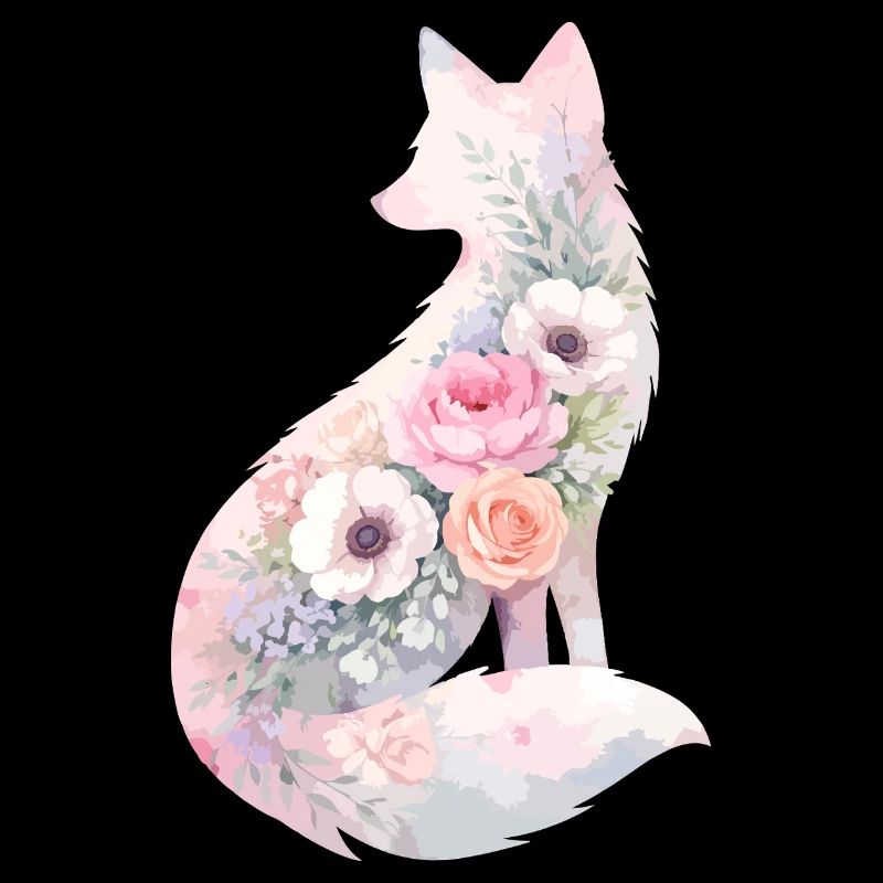 Silhouette de renard Aquarelle Fleurs