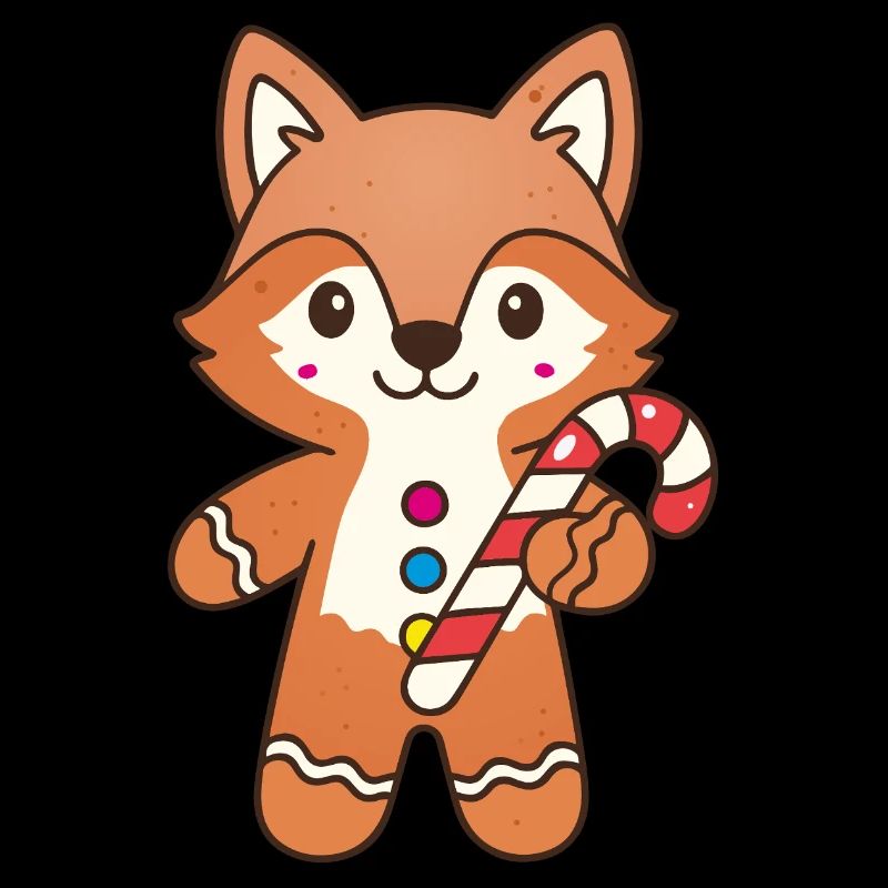 Cute Gingerbread Fox with Candy Cane