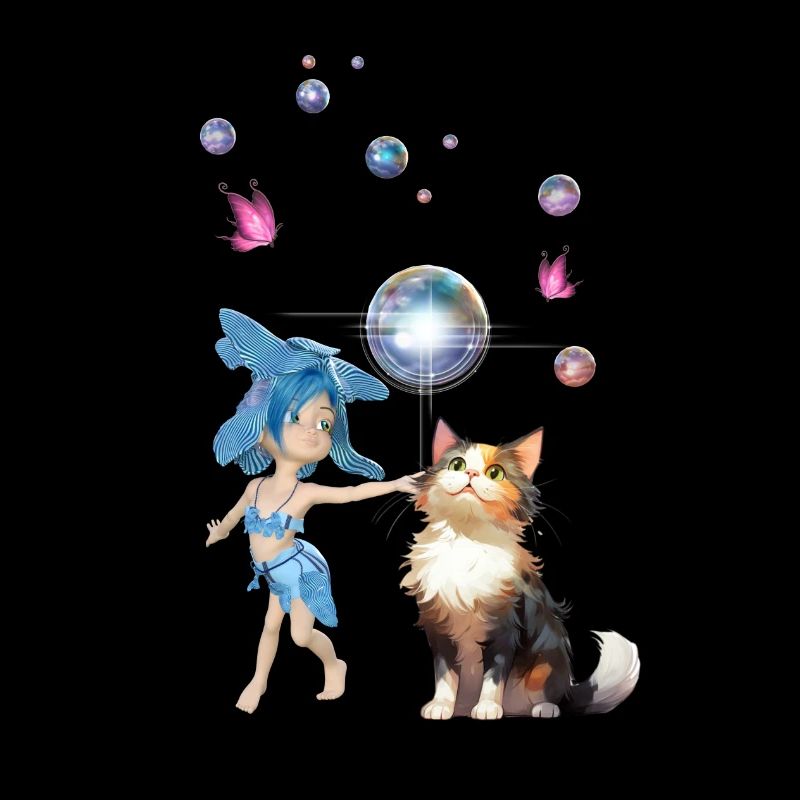 La douce fée joue avec un chat mignon