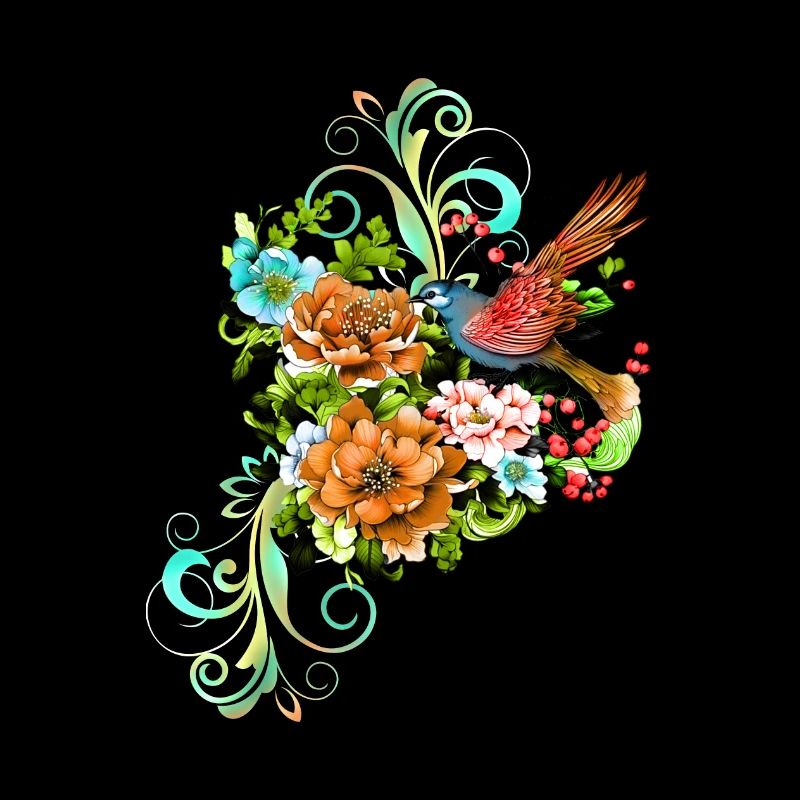 Merveilleuses fleurs élégantes avec oiseau.