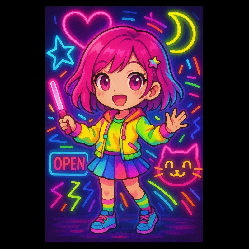 Neon Chibi Magic - Énergie d’anime colorée
