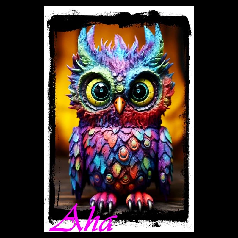 Bunte Eulenfigur mit Neonfarben Puppe Textil