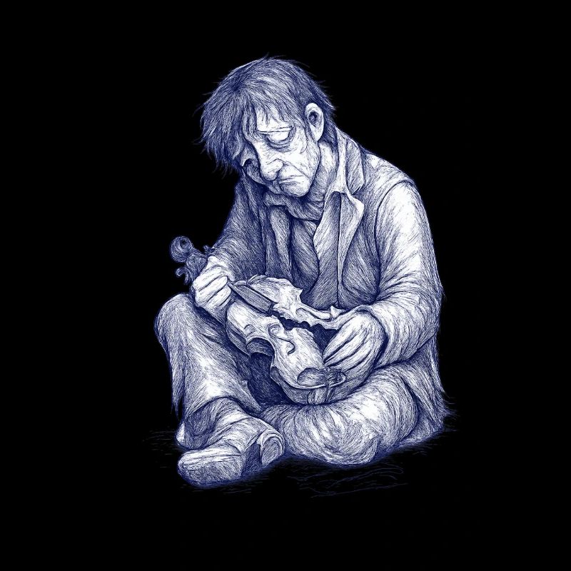 Melancholic reader | Hand Painted Drawing