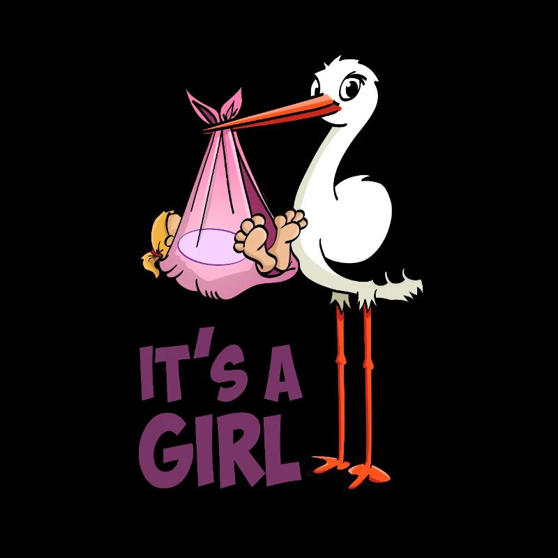 Storch mit Mädchen; "Es ist ein Mädchen"