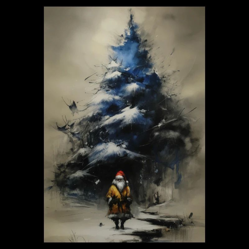 Nachtbaum und Winter-Weihnachtsmann