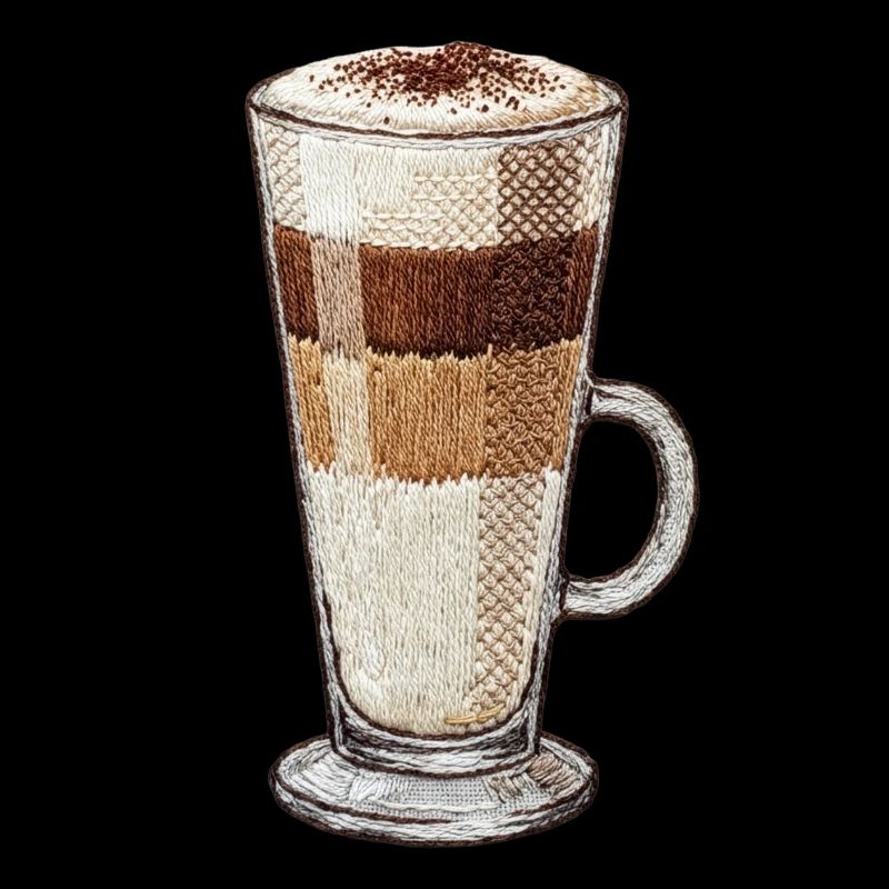Latte macchiato in embroidered look (printed)