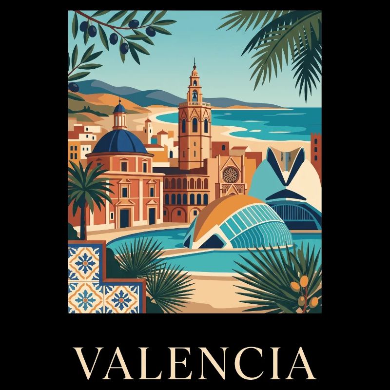 Affiche de voyage sur l’architecture côtière de Valence en Espagne