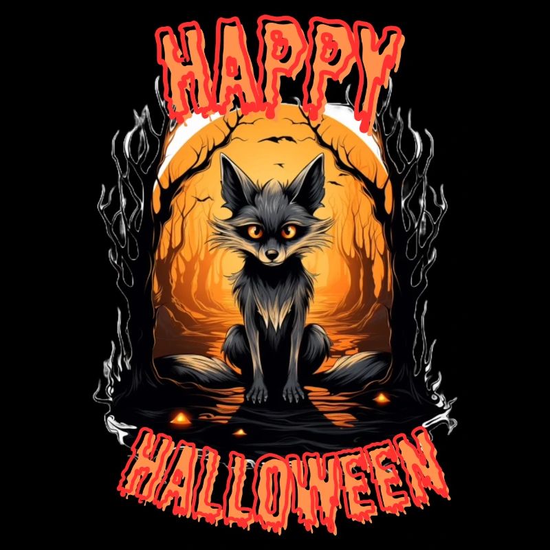 Fabuleux renard d’Halloween avec du feu