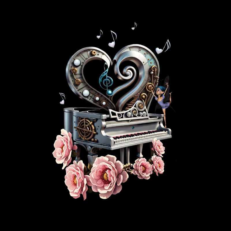 Steampunk piano with heart