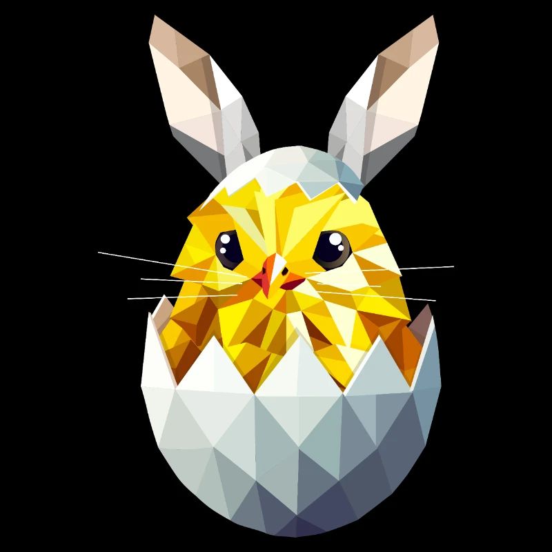 Geometric Easter chick in egg with bunny ears