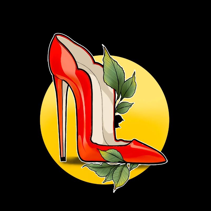 Red high heel with leaf accent