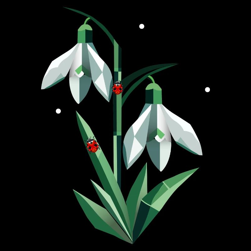 Two snowdrops with ladybugs