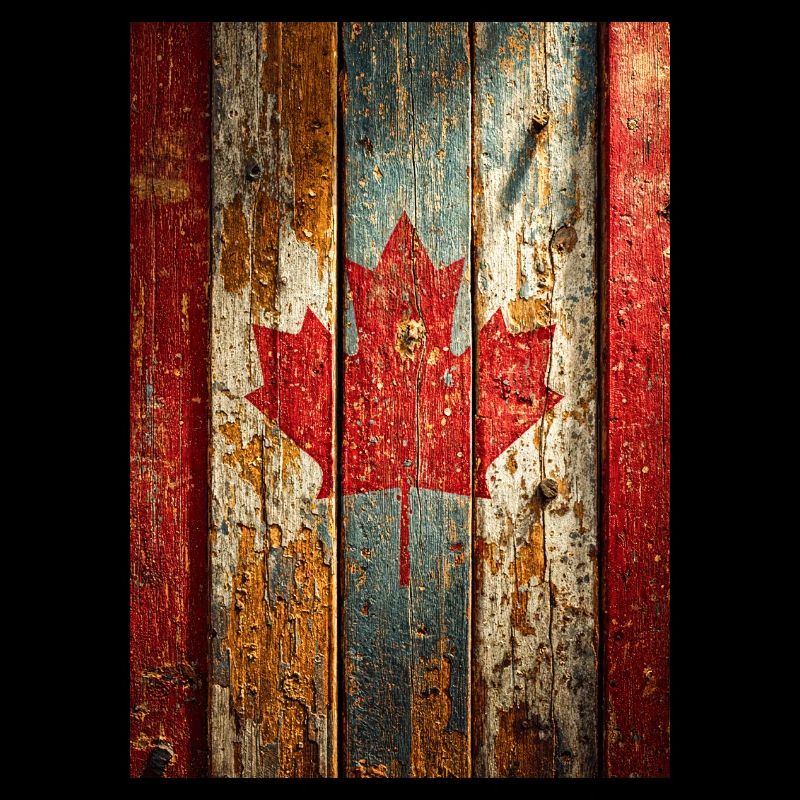 Rustic Maple Flag on Weathered Wood, Canadian Flag