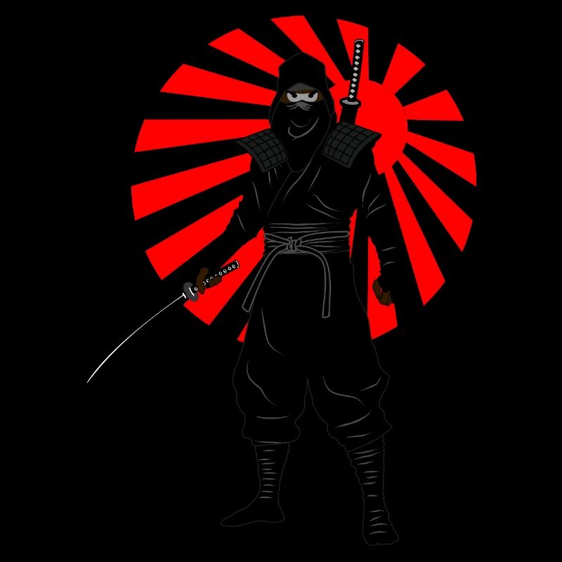 Position de combat ninja avec drapeau de bataille rouge