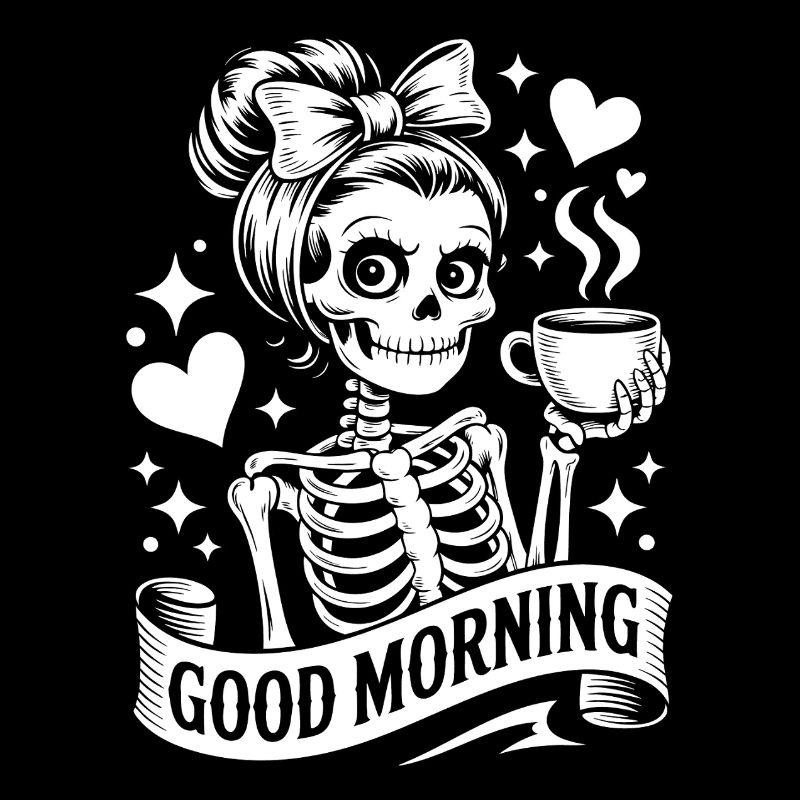 Good morning skeleton with coffee