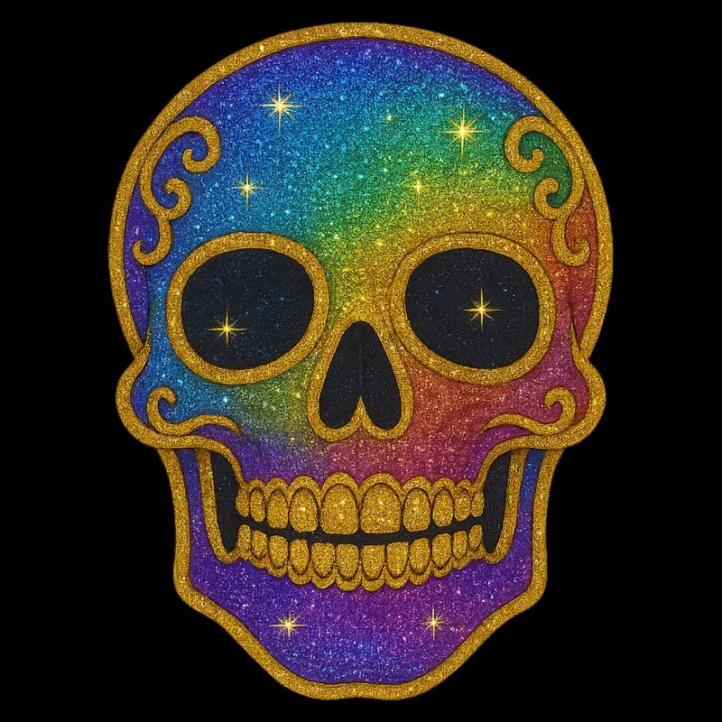 Regenbogen Glitzer Totenkopf Halloween