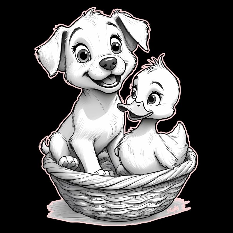 Le chien mignon et le canard dans le panier – 🐶🦆