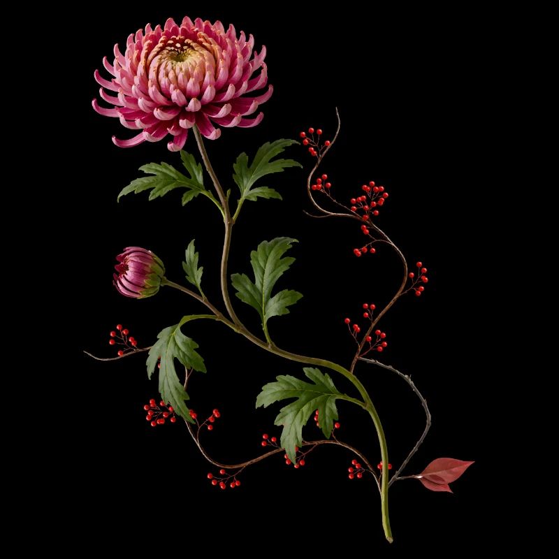 Chrysanthème avec baies dans le style zen