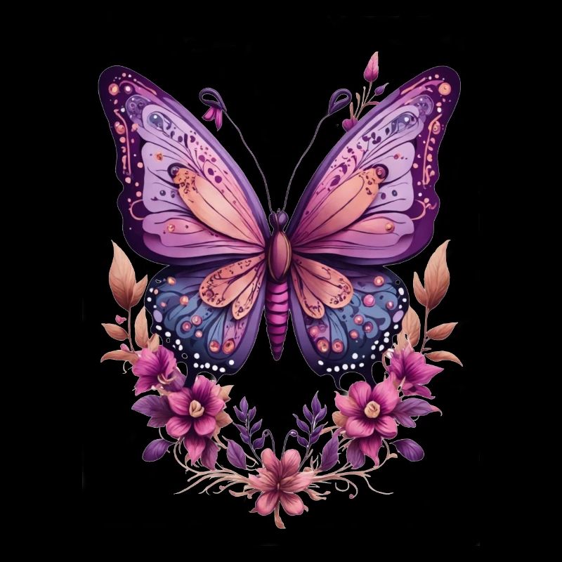 Papillon violet avec des fleurs