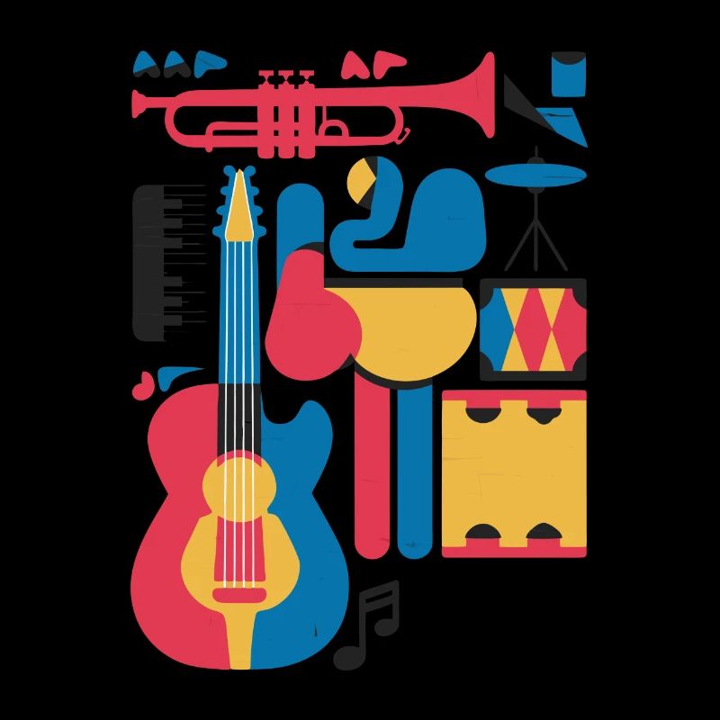 Illustration de notes de musique et d’instruments heureux