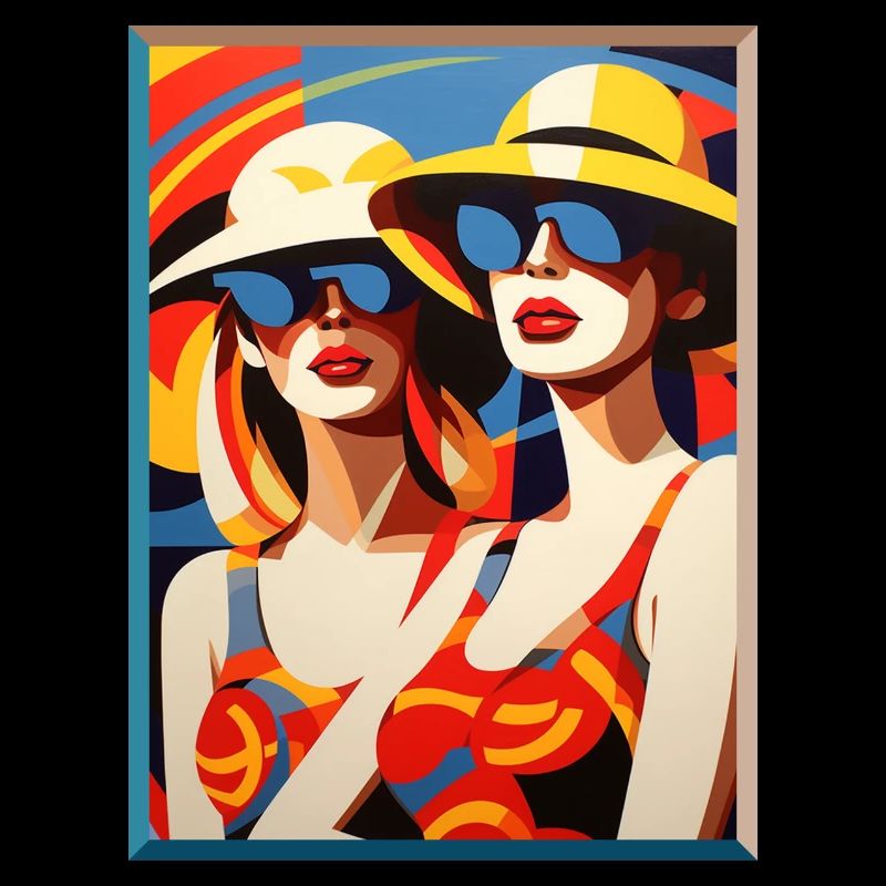 Pop Art Deux Dames avec Lunettes de soleil Chapeau D’été
