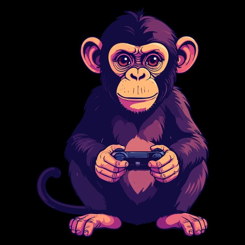 Affe am Controller zockt Konsole Gaming