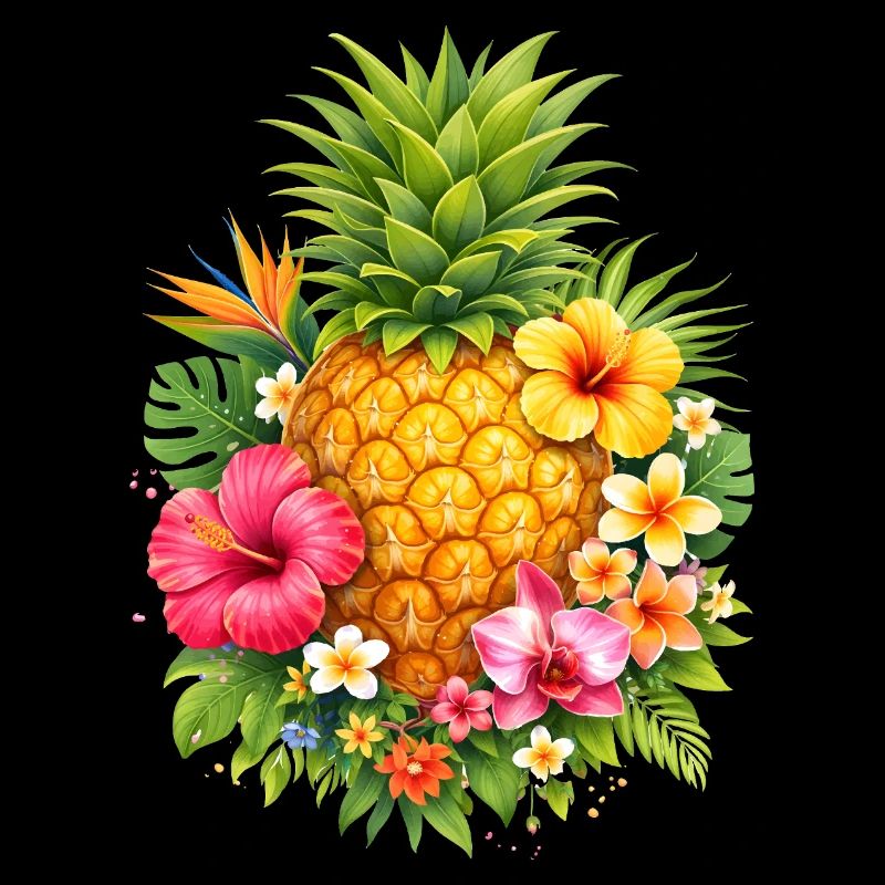 Tropical pineapple with flowers