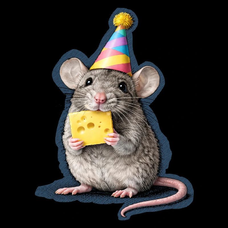 Party Mouse with Cheese – Mixed Media Art